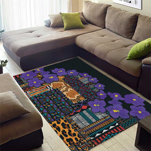 Afro Violets Flowers Area Rug Mix Native Tribal Pattern