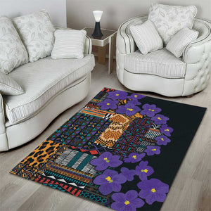 Afro Violets Flowers Area Rug Mix Native Tribal Pattern