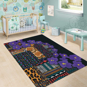 Afro Violets Flowers Area Rug Mix Native Tribal Pattern