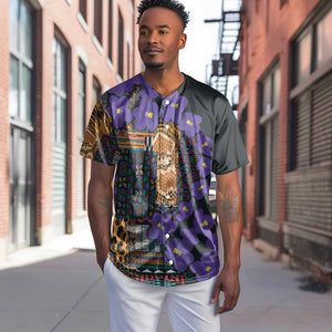 Afro Violets Flowers Baseball Jersey Mix Native Tribal Pattern