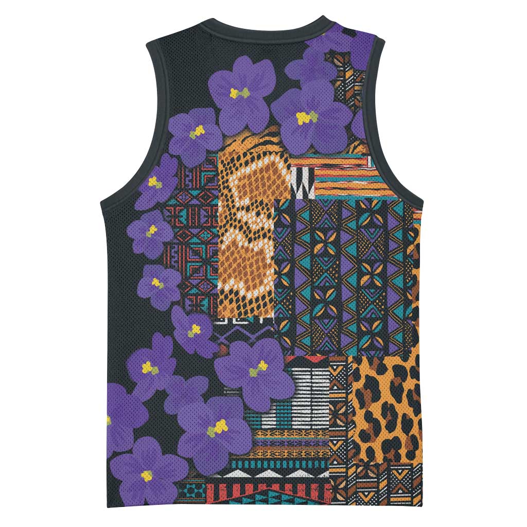 Afro Violets Flowers Basketball Jersey Mix Native Tribal Pattern LT9