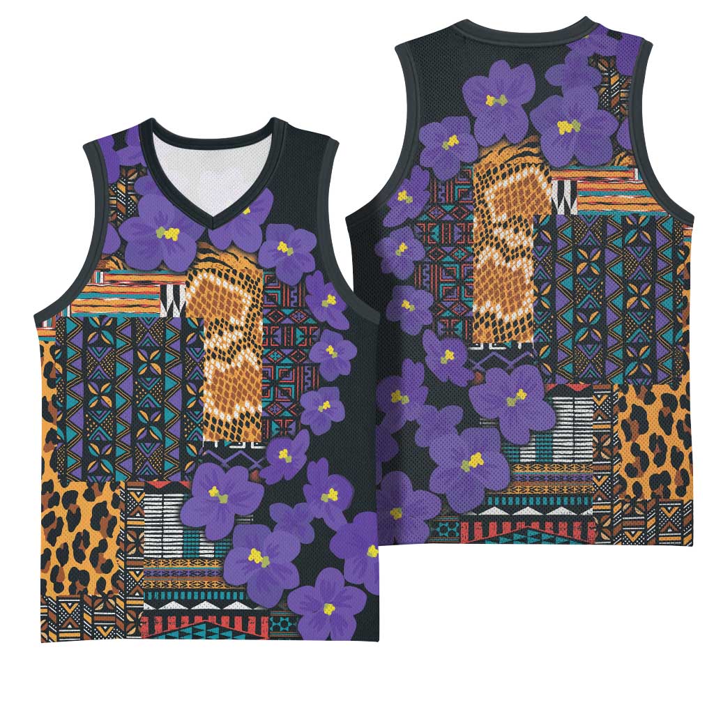 Afro Violets Flowers Basketball Jersey Mix Native Tribal Pattern LT9