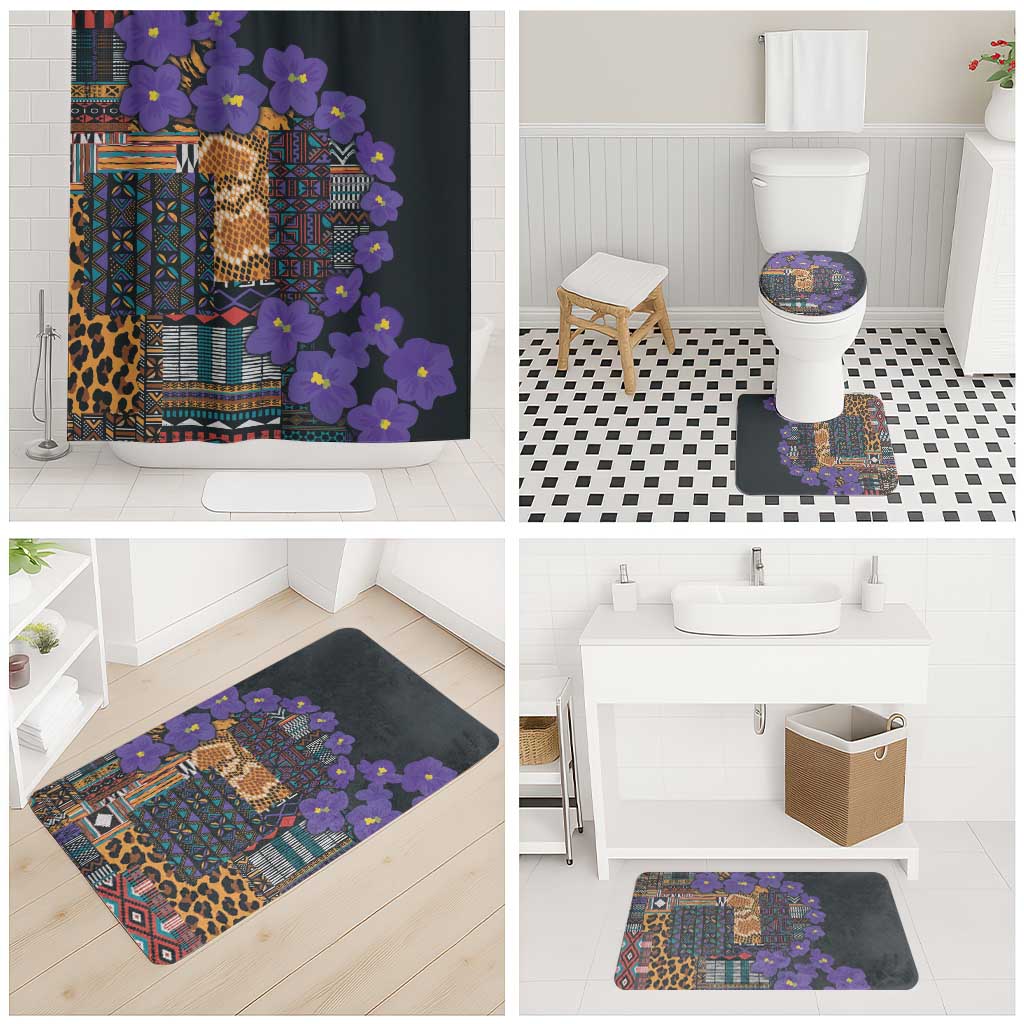 Africa Violets Flowers Bathroom Set Mix Native Tribal Pattern