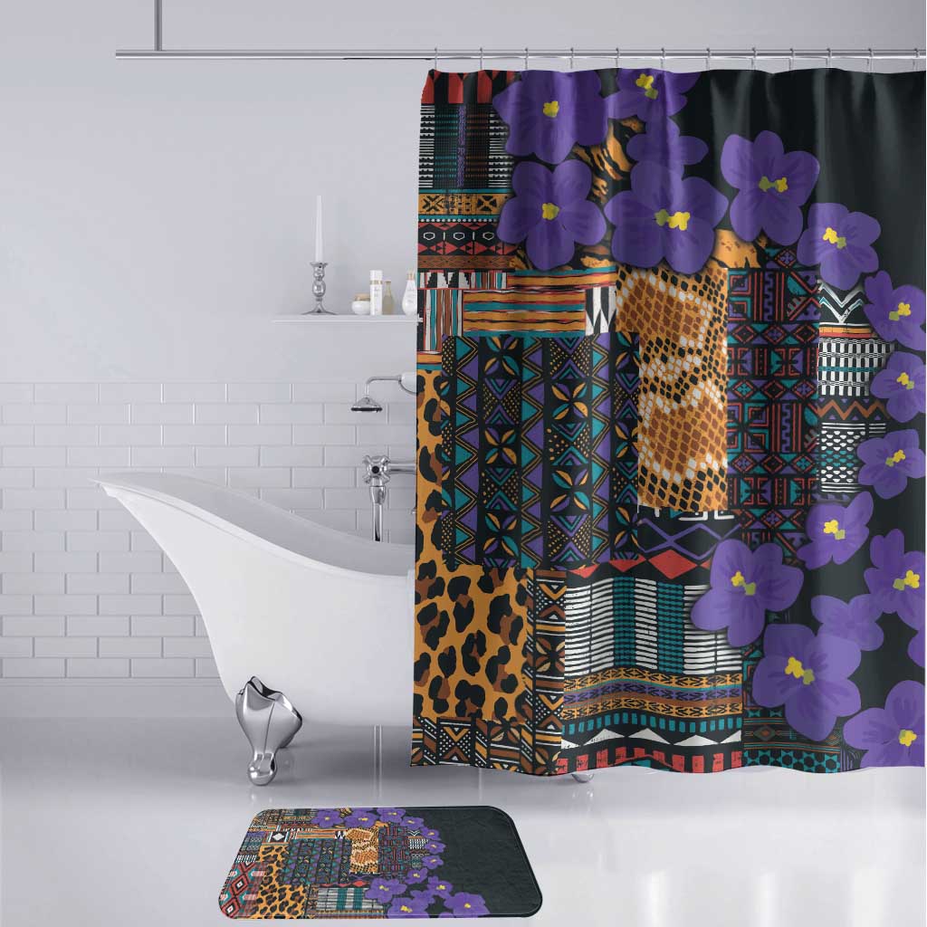 Africa Violets Flowers Bathroom Set Mix Native Tribal Pattern