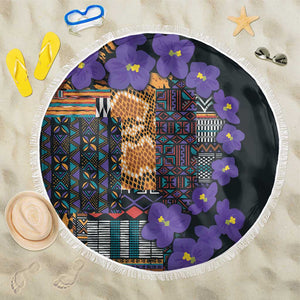 Afro Violets Flowers Beach Blanket Mix Native Tribal Pattern