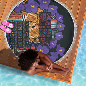 Afro Violets Flowers Beach Blanket Mix Native Tribal Pattern