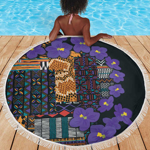 Afro Violets Flowers Beach Blanket Mix Native Tribal Pattern