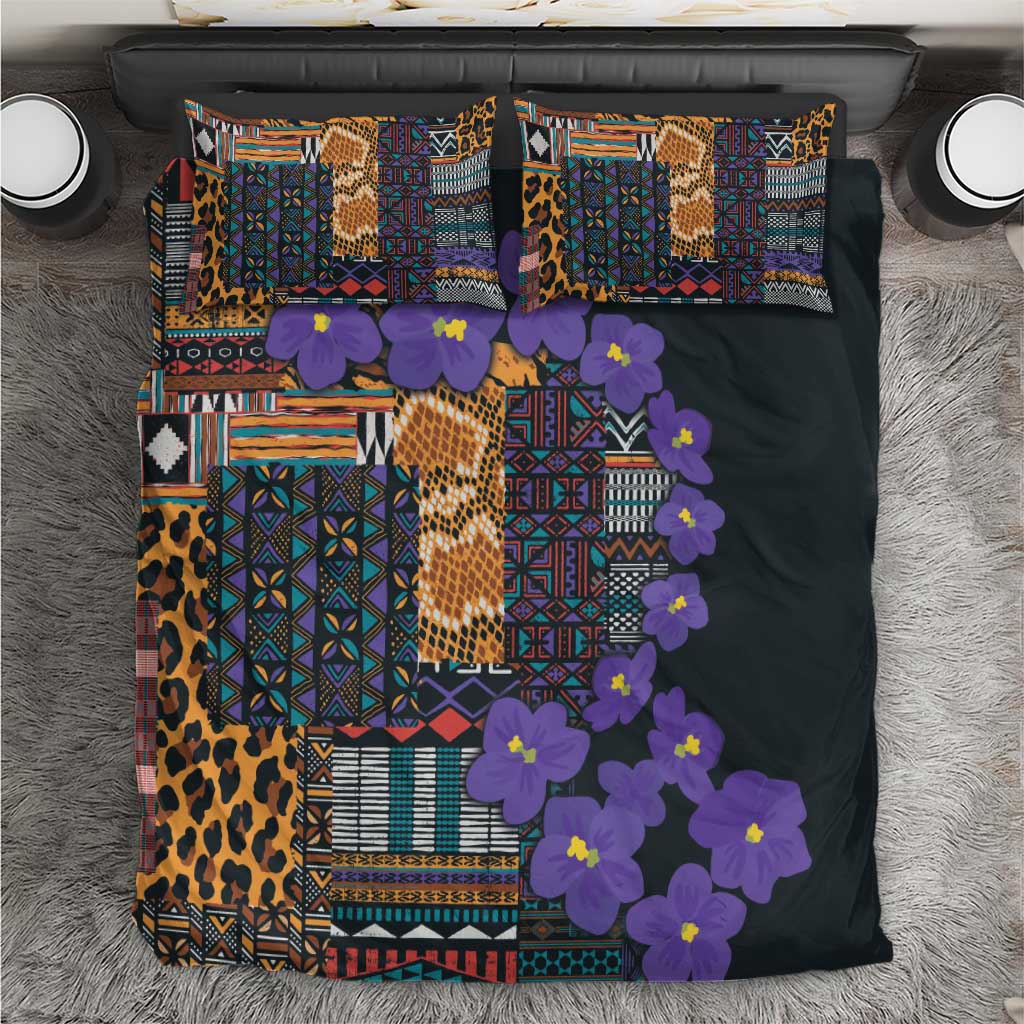 Afro Violets Flowers Bedding Set Mix Native Tribal Pattern