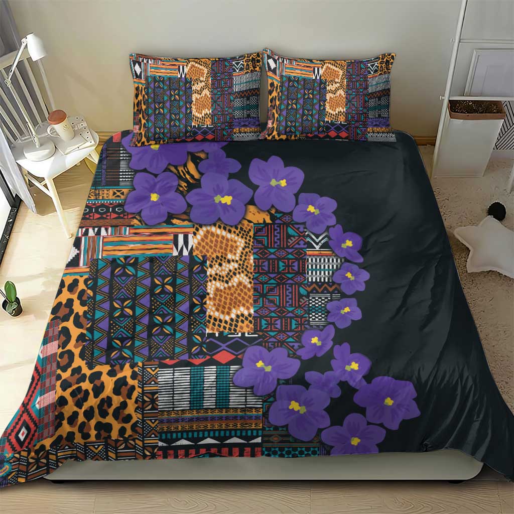 Afro Violets Flowers Bedding Set Mix Native Tribal Pattern