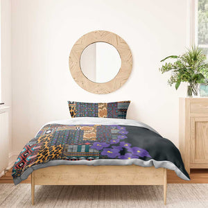 Afro Violets Flowers Bedding Set Mix Native Tribal Pattern