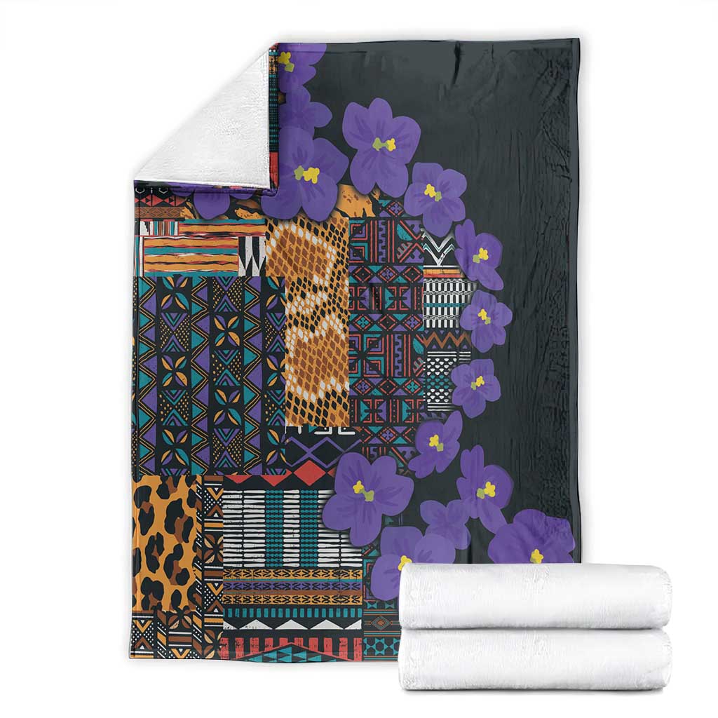 Afro Violets Flowers Blanket Mix Native Tribal Pattern