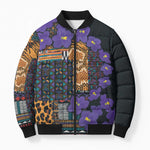 Africa Violets Flowers Bomber Puffer Jacket Mix Native Tribal Pattern