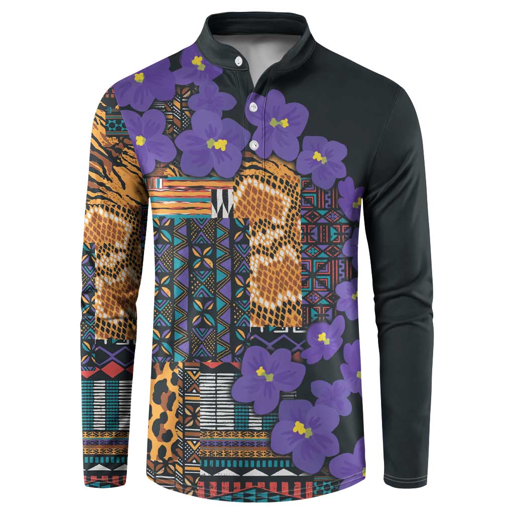 Africa Violets Flowers Button Sweatshirt Mix Native Tribal Pattern