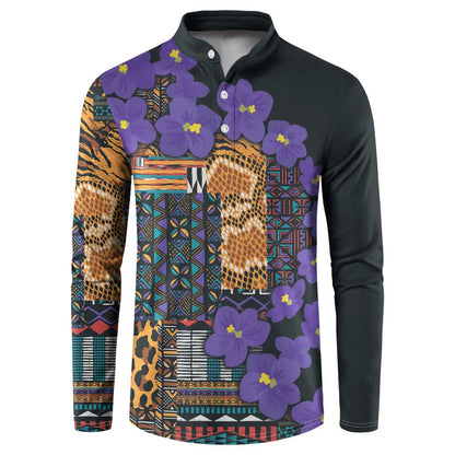 Africa Violets Flowers Button Sweatshirt Mix Native Tribal Pattern