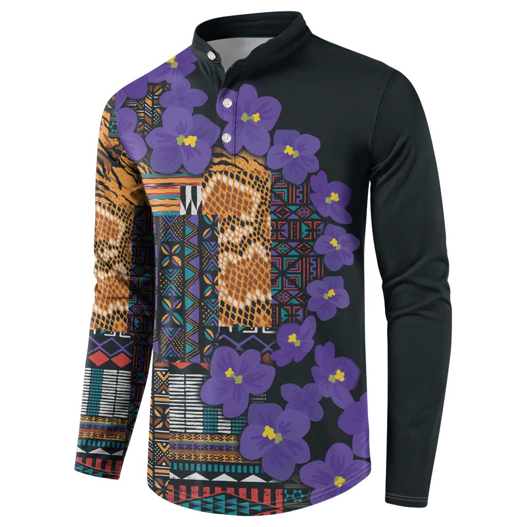 Africa Violets Flowers Button Sweatshirt Mix Native Tribal Pattern