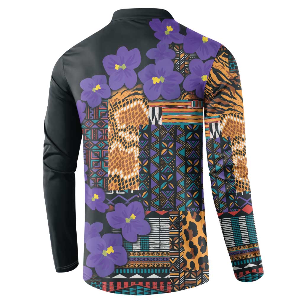 Africa Violets Flowers Button Sweatshirt Mix Native Tribal Pattern