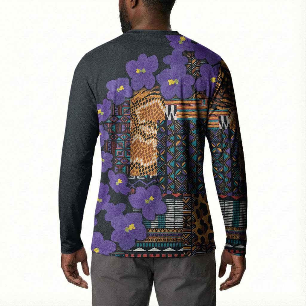 Africa Violets Flowers Button Sweatshirt Mix Native Tribal Pattern