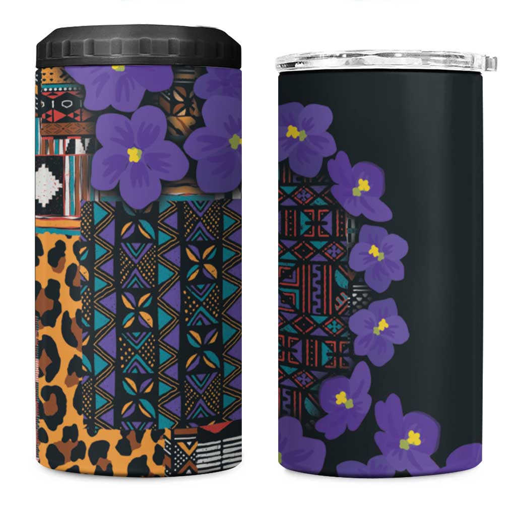 Afro Violets Flowers 4 in 1 Can Cooler Tumbler Mix Native Tribal Pattern