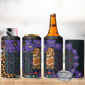 Afro Violets Flowers 4 in 1 Can Cooler Tumbler Mix Native Tribal Pattern