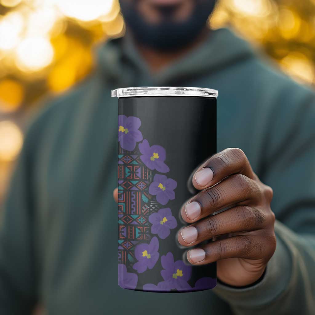 Afro Violets Flowers 4 in 1 Can Cooler Tumbler Mix Native Tribal Pattern