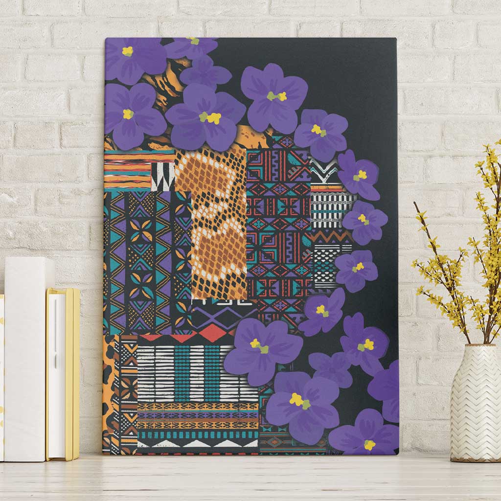 Afro Violets Flowers Canvas Wall Art Mix Native Tribal Pattern