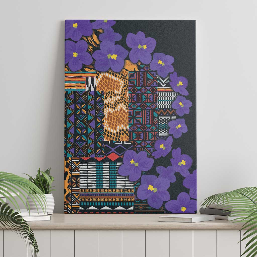 Afro Violets Flowers Canvas Wall Art Mix Native Tribal Pattern