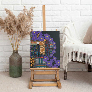 Afro Violets Flowers Canvas Wall Art Mix Native Tribal Pattern