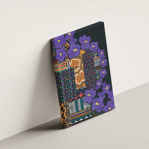 Afro Violets Flowers Canvas Wall Art Mix Native Tribal Pattern