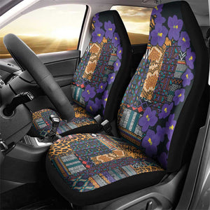 Afro Violets Flowers Car Seat Cover Mix Native Tribal Pattern