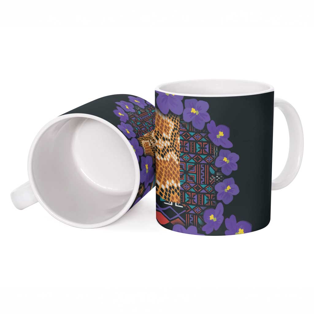 Africa Violets Flowers Ceramic Mug Mix Native Tribal Pattern