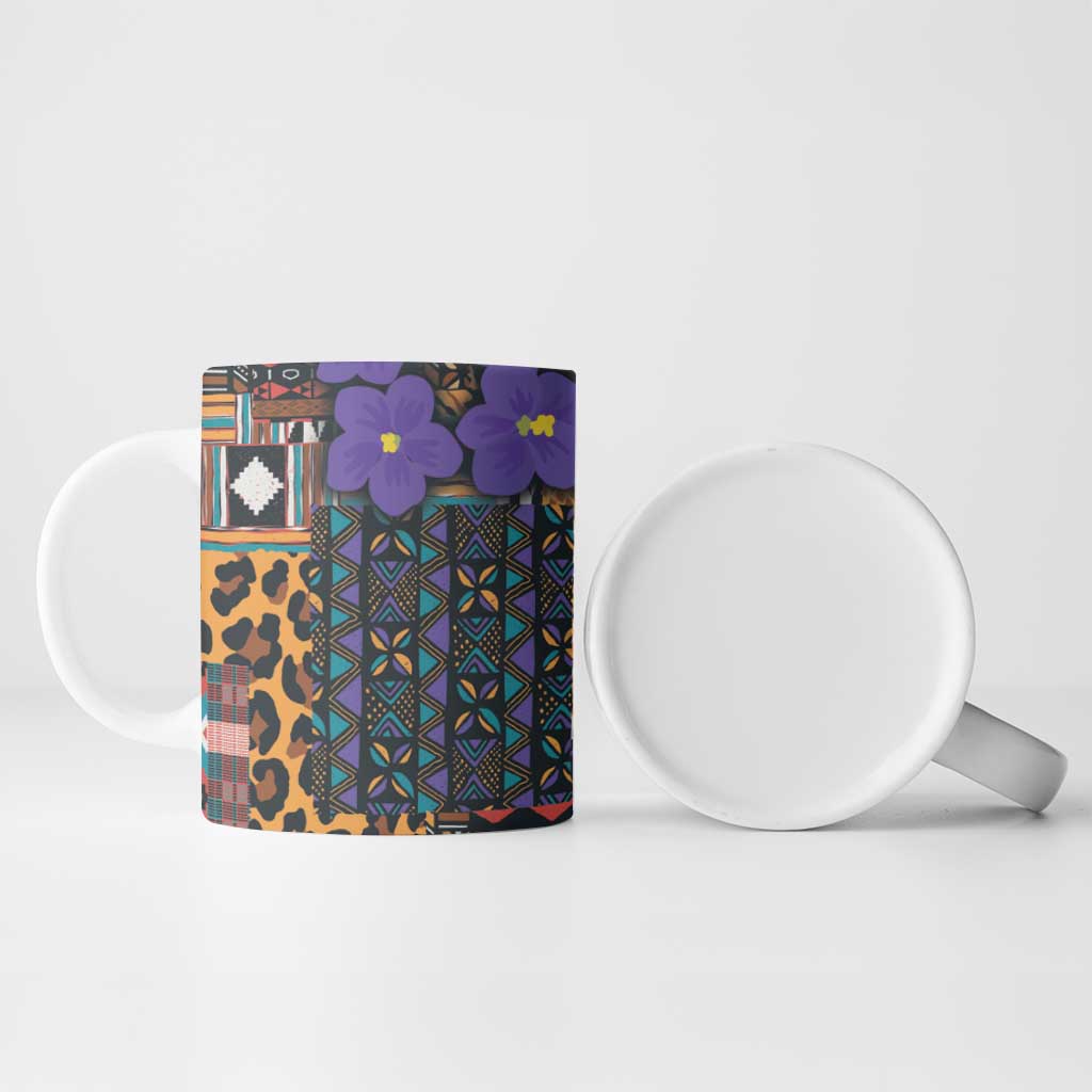 Africa Violets Flowers Ceramic Mug Mix Native Tribal Pattern
