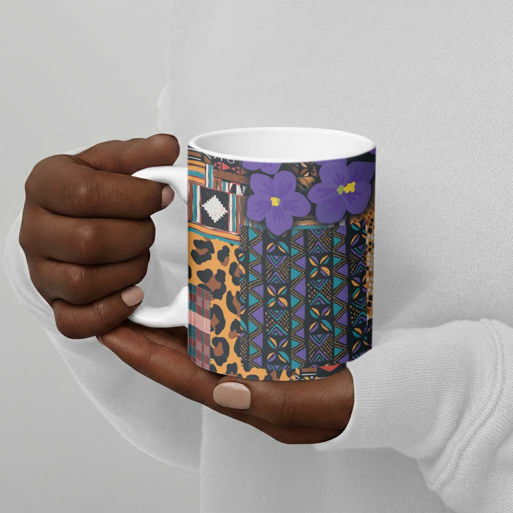 Africa Violets Flowers Ceramic Mug Mix Native Tribal Pattern