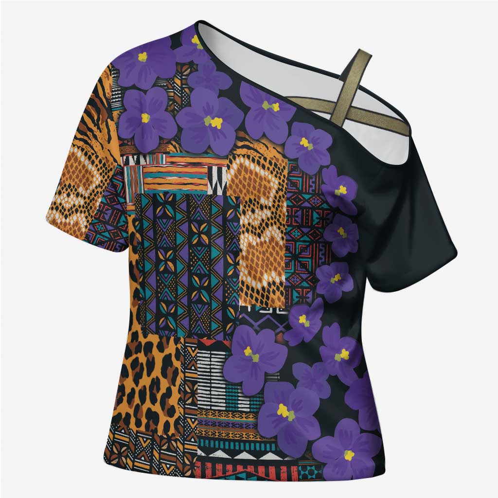 Africa Violets Flowers Cross Shoulder Shirt Mix Native Tribal Pattern