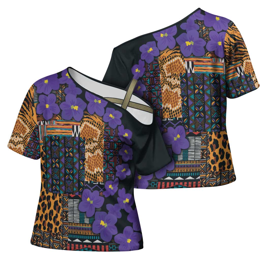 Africa Violets Flowers Cross Shoulder Shirt Mix Native Tribal Pattern