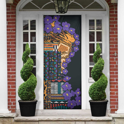 Africa Violets Flowers Door Cover Mix Native Tribal Pattern