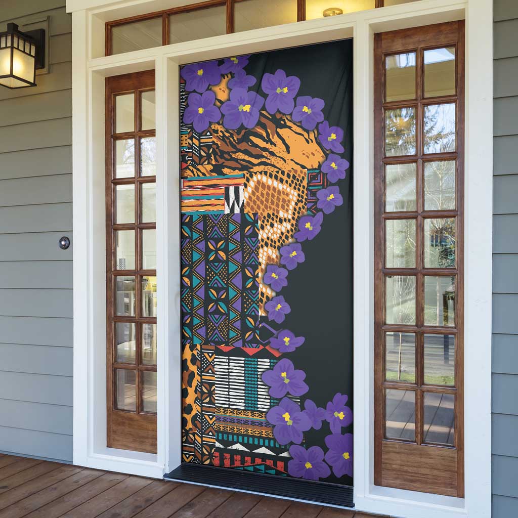 Africa Violets Flowers Door Cover Mix Native Tribal Pattern