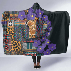 Afro Violets Flowers Hooded Blanket Mix Native Tribal Pattern