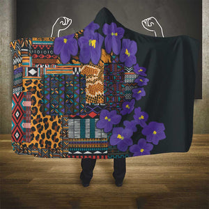 Afro Violets Flowers Hooded Blanket Mix Native Tribal Pattern