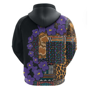 Afro Violets Flowers Hoodie Mix Native Tribal Pattern