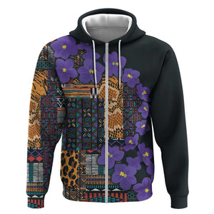 Afro Violets Flowers Hoodie Mix Native Tribal Pattern