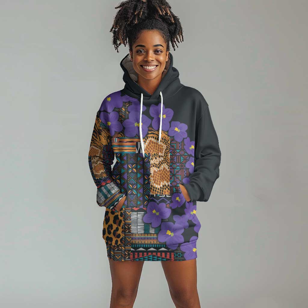 Afro Violets Flowers Hoodie Dress Mix Native Tribal Pattern