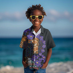 Afro Violets Flowers Kid Hawaiian Shirt Mix Native Tribal Pattern