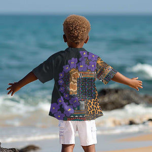 Afro Violets Flowers Kid Hawaiian Shirt Mix Native Tribal Pattern