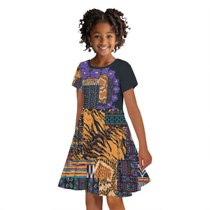 Afro Violets Flowers Kid Short Sleeve Dress Mix Native Tribal Pattern