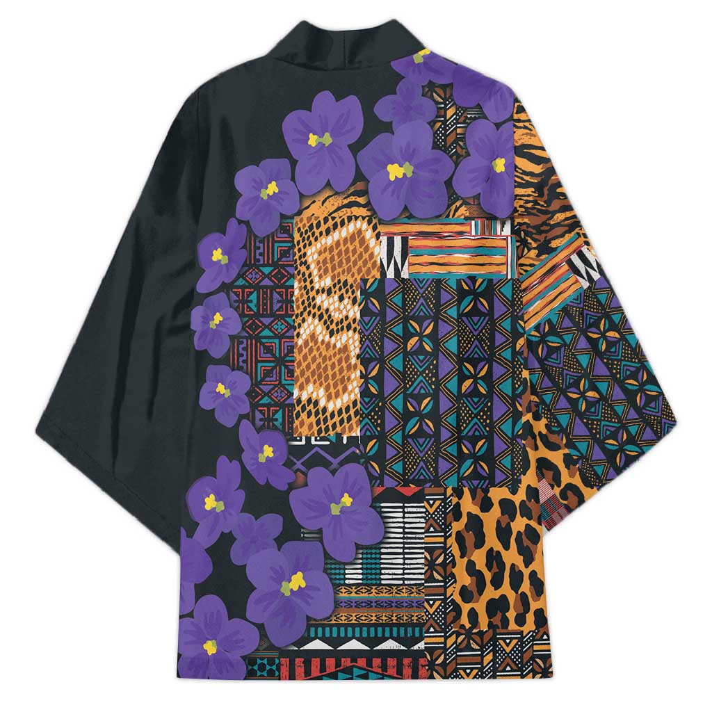 Africa Violets Flowers Kimono Mix Native Tribal Pattern