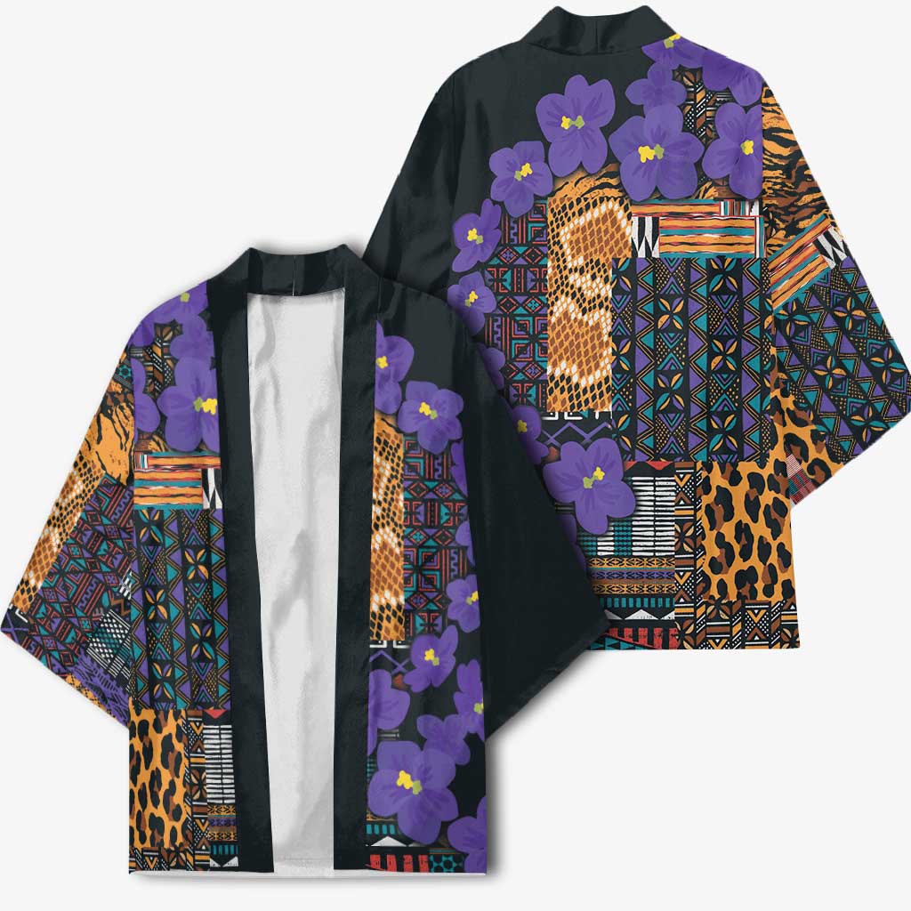 Africa Violets Flowers Kimono Mix Native Tribal Pattern