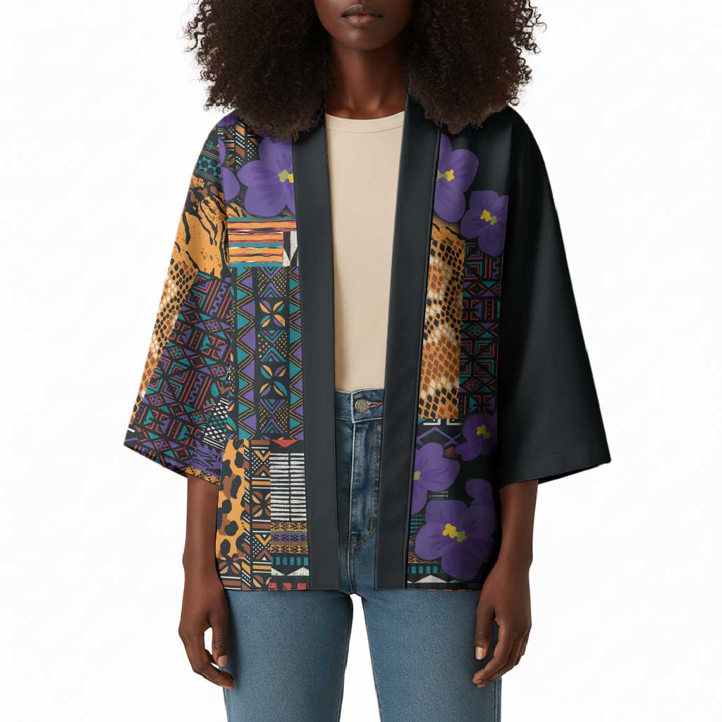Africa Violets Flowers Kimono Mix Native Tribal Pattern