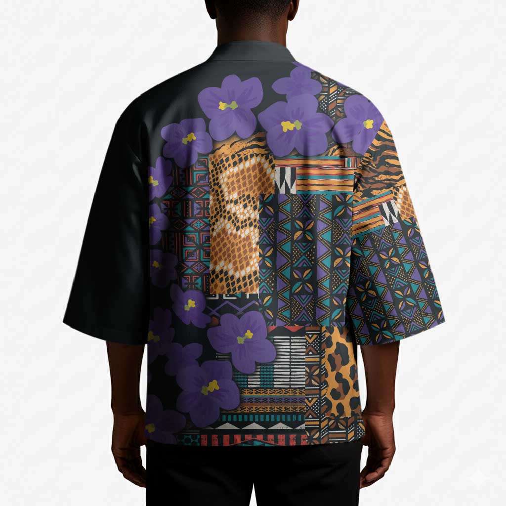 Africa Violets Flowers Kimono Mix Native Tribal Pattern