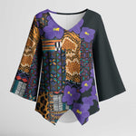Africa Violets Flowers Kimono Sleeve Blouse Mix Native Tribal Pattern