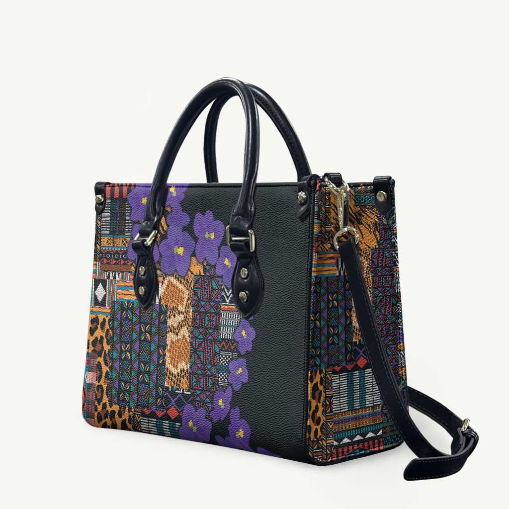 Africa Violets Flowers Leather Bag Mix Native Tribal Pattern